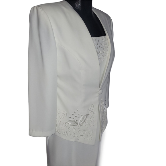 Nu Mode White Formal Bridal Two-Piece Sleeveless Dress Suit 7/8 - Picture 3 of 10